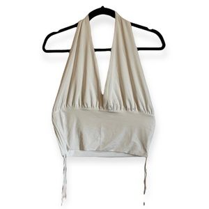 LYANER Women's Low Cut Halter Waist Drawstring Backless Sleeveless Crop Top Cami